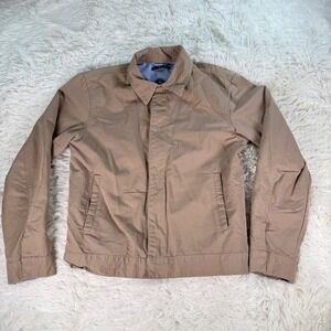 SISLEY Made in Italy Lightweight Tan Cotton Linen Utility Jacket Mens Small Gorp